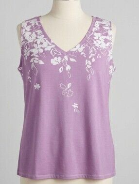 Shall We Lilac Floral V-Neck Sleeveless Top Plus Size 2XL EUC Casual Vacation